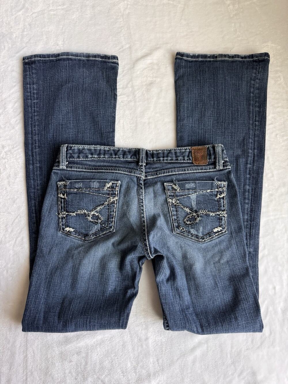 BKE Sabrina Low Rise Bootcut Jeans Size 27x33.5 Distressed Dark Wash